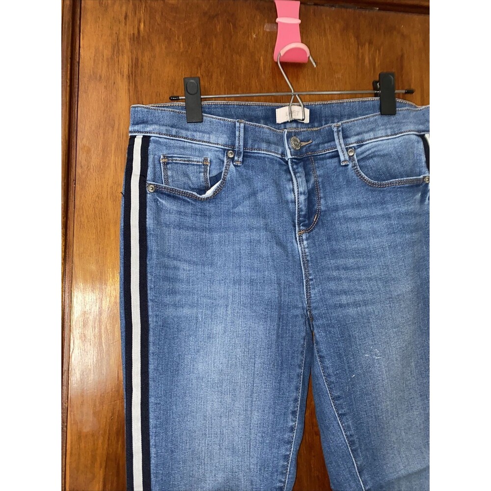 Loft Jeans Blue Side Stripe Slim Pocket Denim Modern Skinny Size 28 6 Raw Hem - Picture 3 of 9